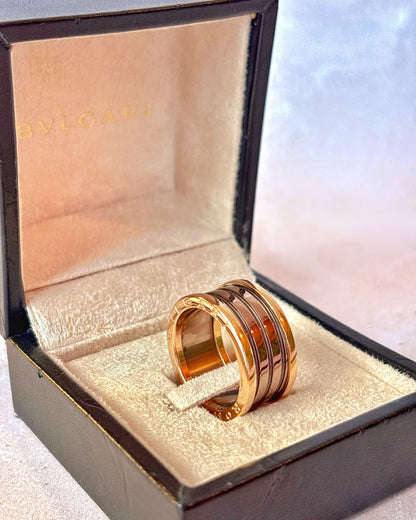 Anillo Jonc Bulgari Oro Rosa y Cerámica "B.zero1"