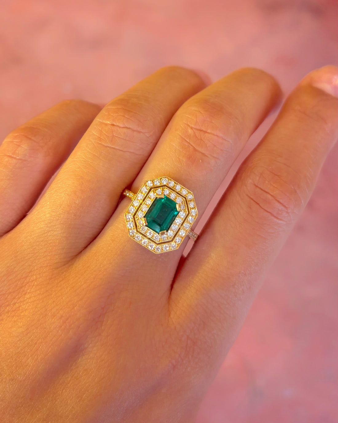 Bague Style Art-Déco Émeraude 1 carat &amp; Diamants 0.76 carat 4,45g "Anais"