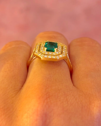 Art Deco-Style Ring, 1-Carat Emerald &amp; 0.76-Carat Diamonds, 4.45 g “Anais”