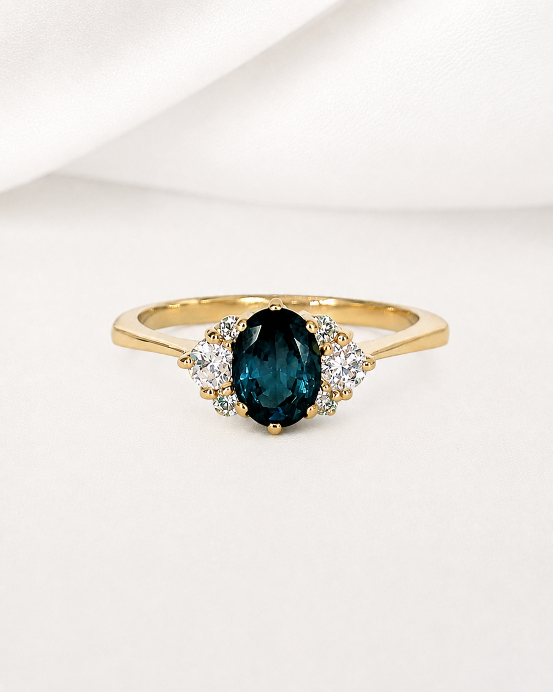 “Sabine” 0.95-Carat Sapphire &amp; 0.20-Carat Diamond Trilogy Ring