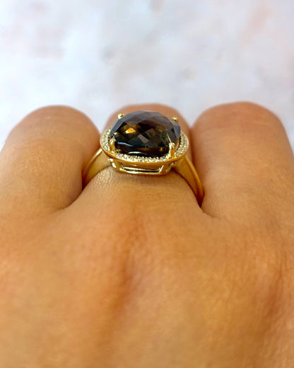 Anillo de cóctel con cuarzo ahumado de 5.17 quilates y diamantes de 0.32 quilates «Barbara»