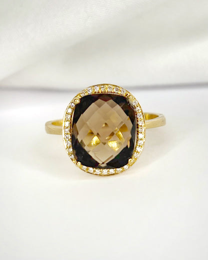 Anillo de cóctel con cuarzo ahumado de 5.17 quilates y diamantes de 0.32 quilates «Barbara»