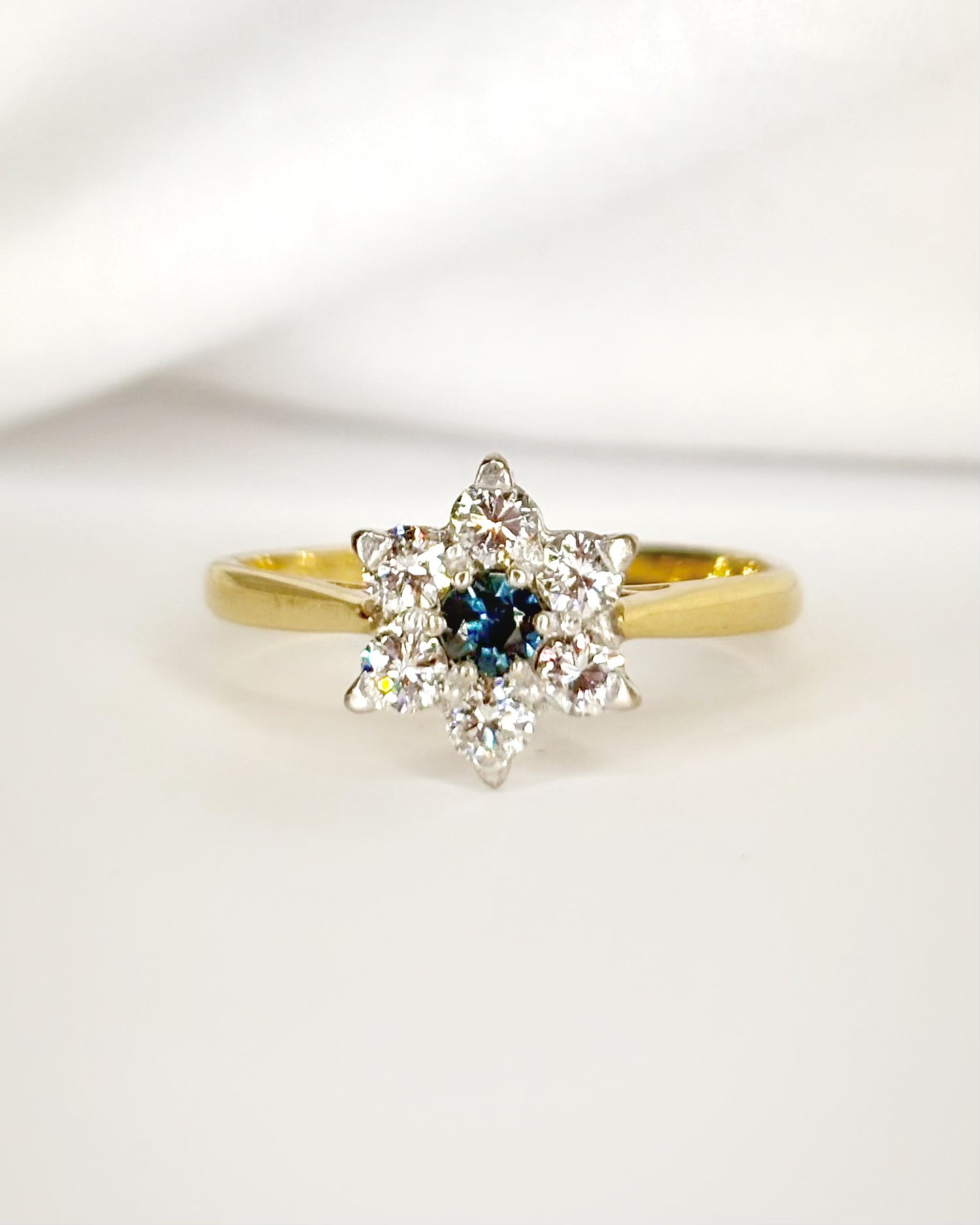 “Elvira” Sapphire &amp; Diamond Daisy Ring, 0.35 carat