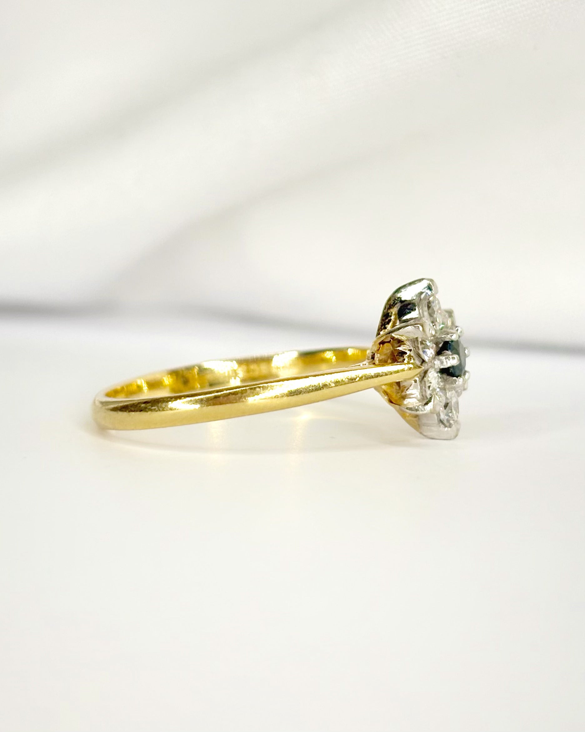 “Elvira” Sapphire &amp; Diamond Daisy Ring, 0.35 carat