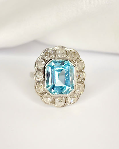 “Adéline” Sky Blue Topaz Daisy Ring, 9.33 carats &amp; 3.25-carat Diamonds