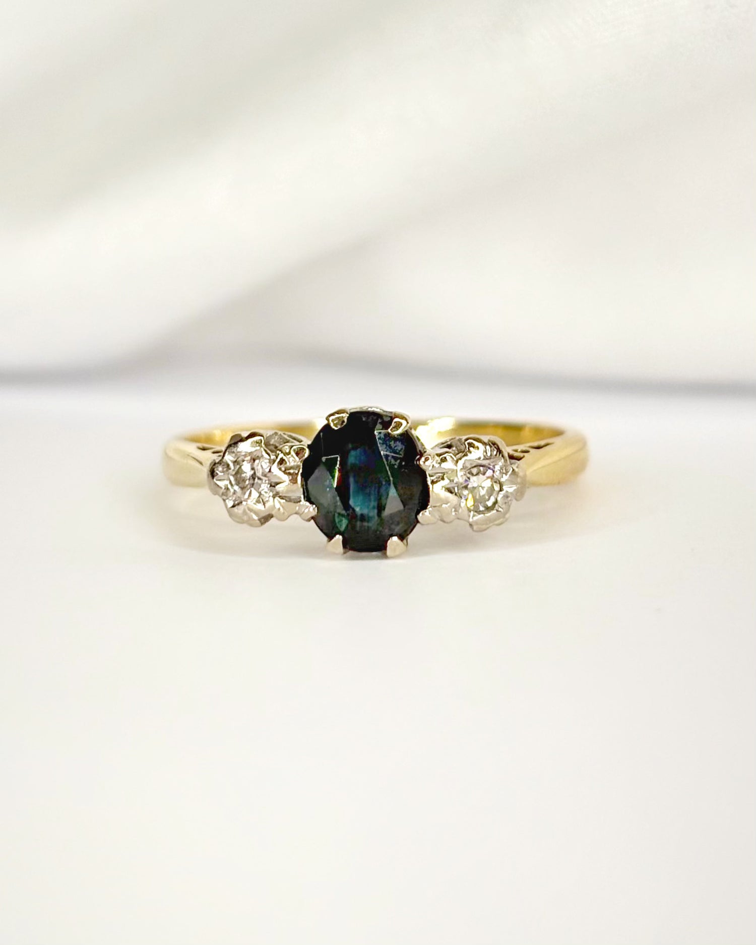 “Rachelle” 0.75-Carat Sapphire &amp; Diamond Trilogy Ring