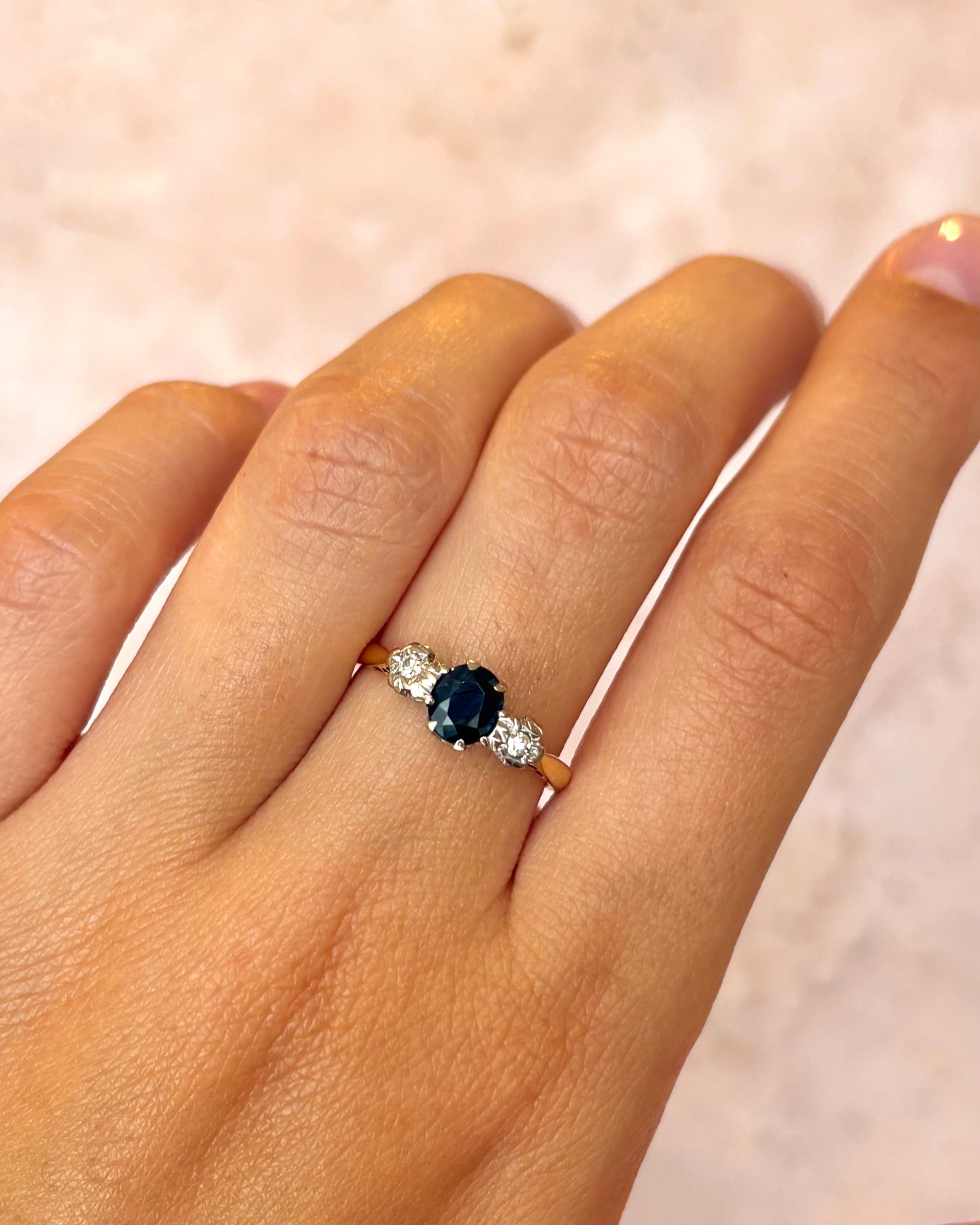 “Rachelle” 0.75-Carat Sapphire &amp; Diamond Trilogy Ring