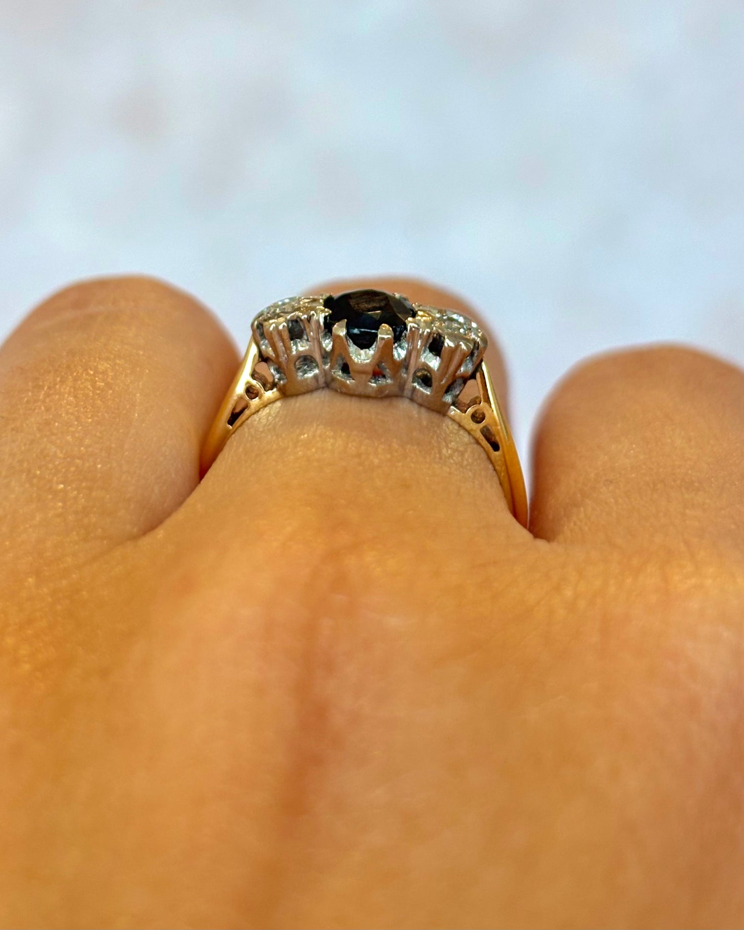“Rachelle” 0.75-Carat Sapphire &amp; Diamond Trilogy Ring