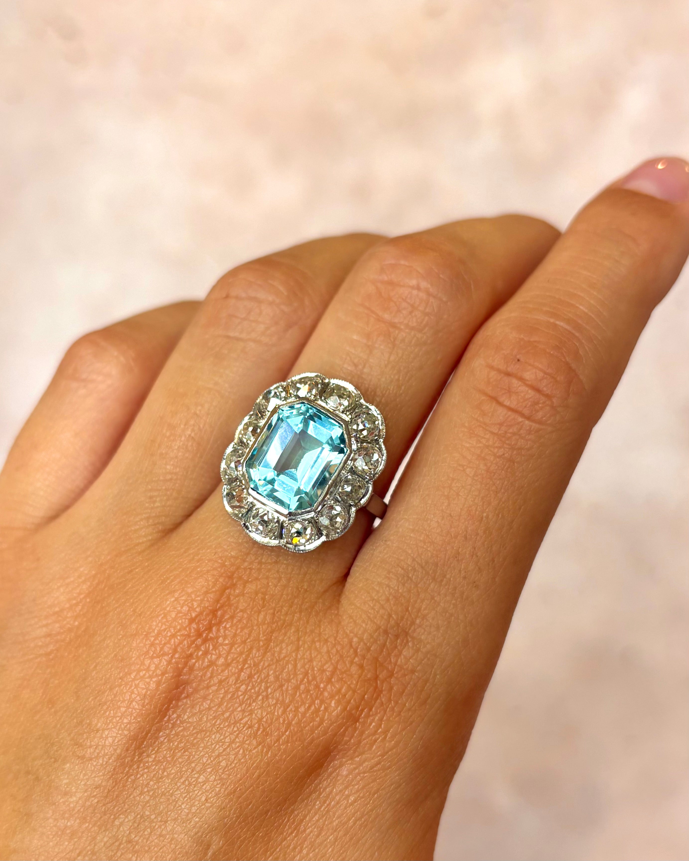“Adéline” Sky Blue Topaz Daisy Ring, 9.33 carats &amp; 3.25-carat Diamonds