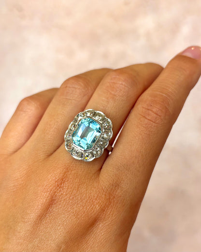 “Adéline” Sky Blue Topaz Daisy Ring, 9.33 carats &amp; 3.25-carat Diamonds