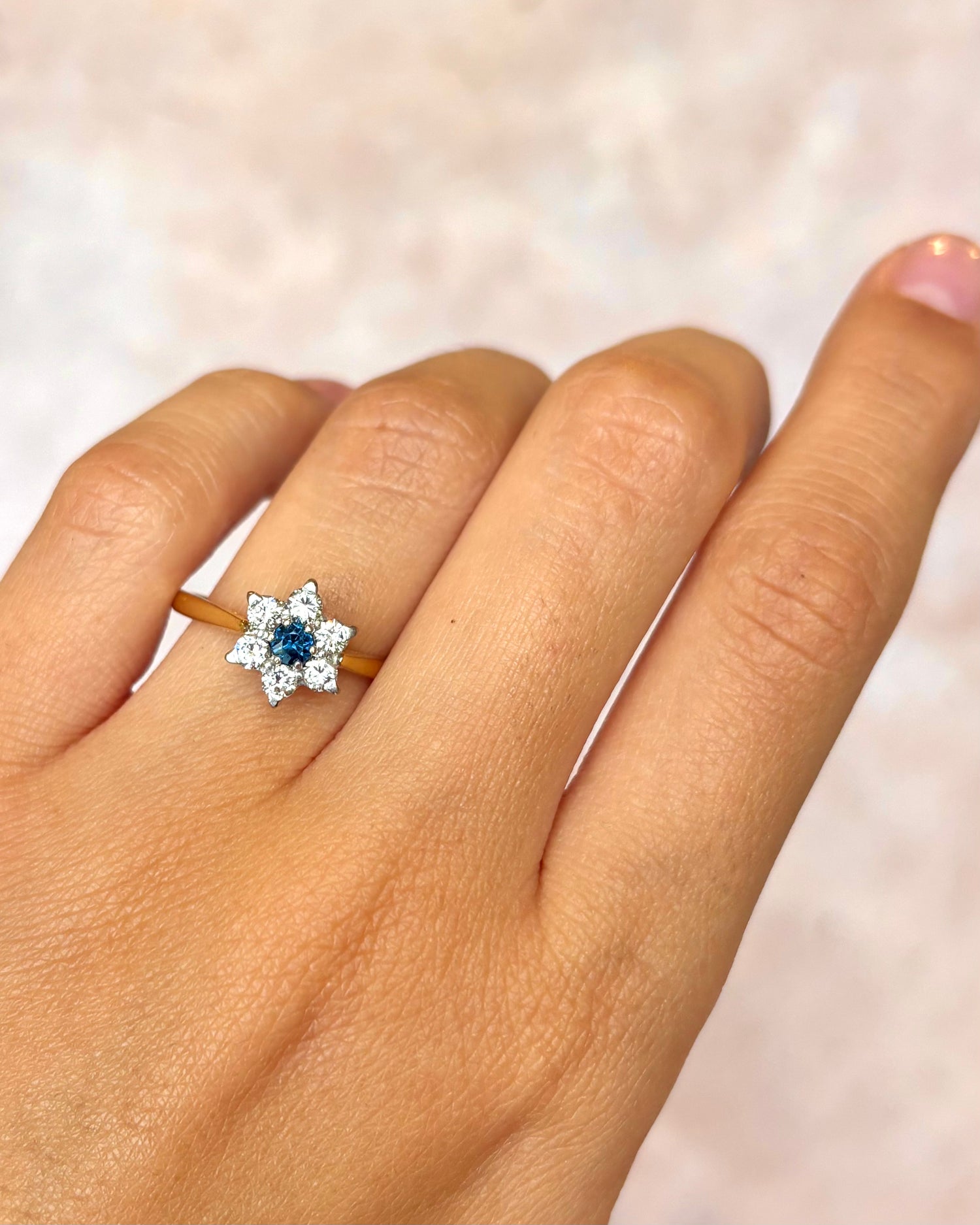 “Elvira” Sapphire &amp; Diamond Daisy Ring, 0.35 carat