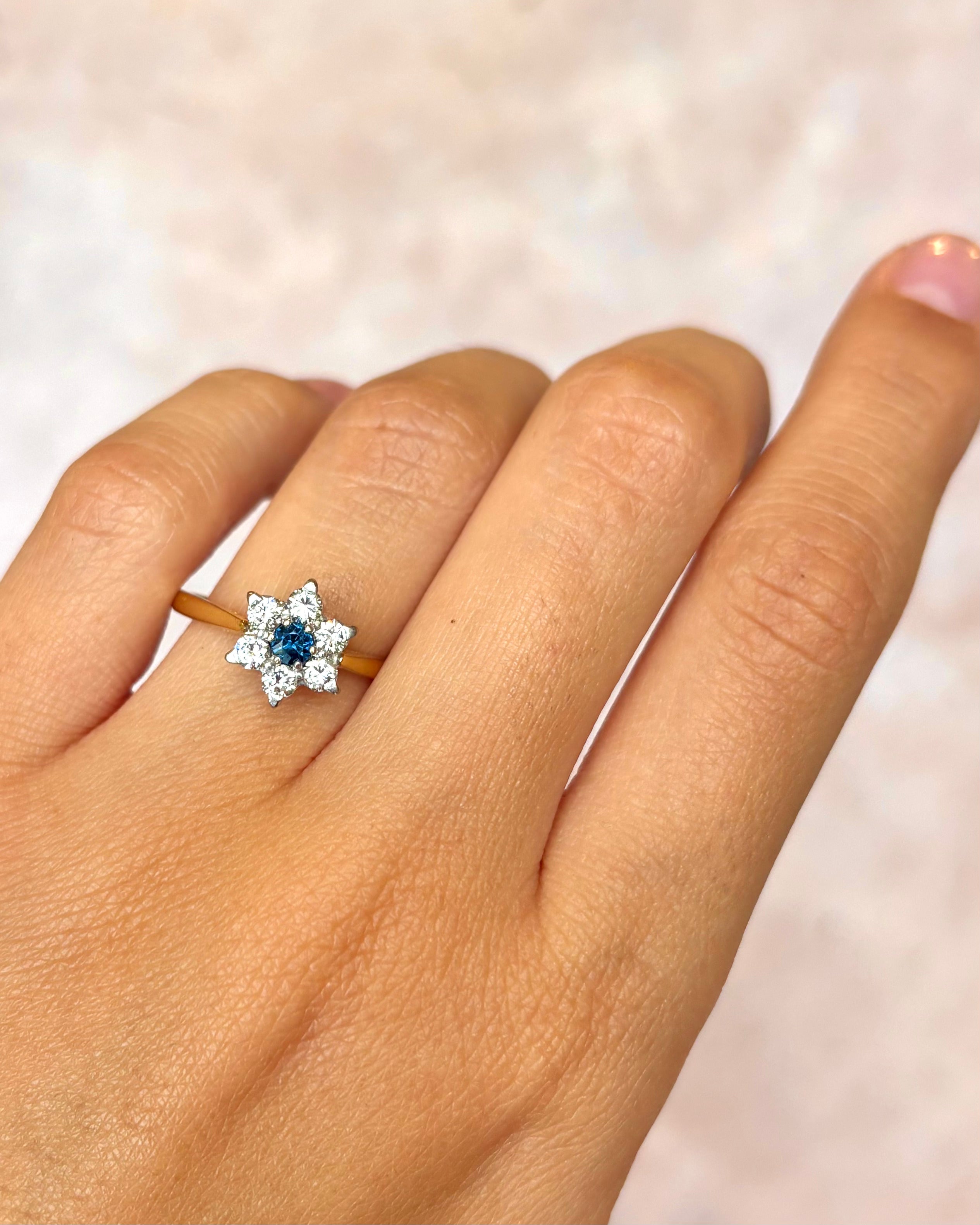 “Elvira” Sapphire &amp; Diamond Daisy Ring, 0.35 carat