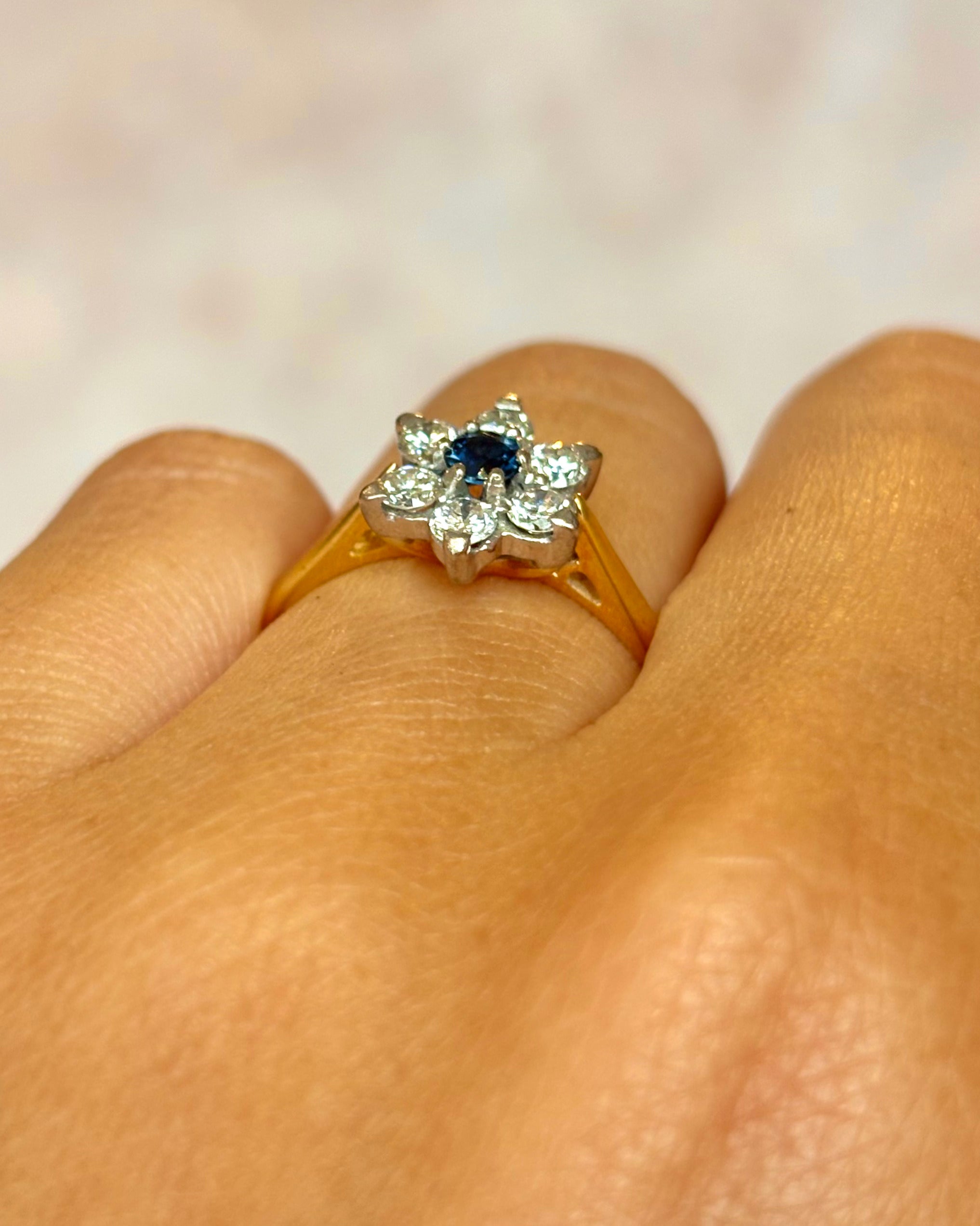 “Elvira” Sapphire &amp; Diamond Daisy Ring, 0.35 carat