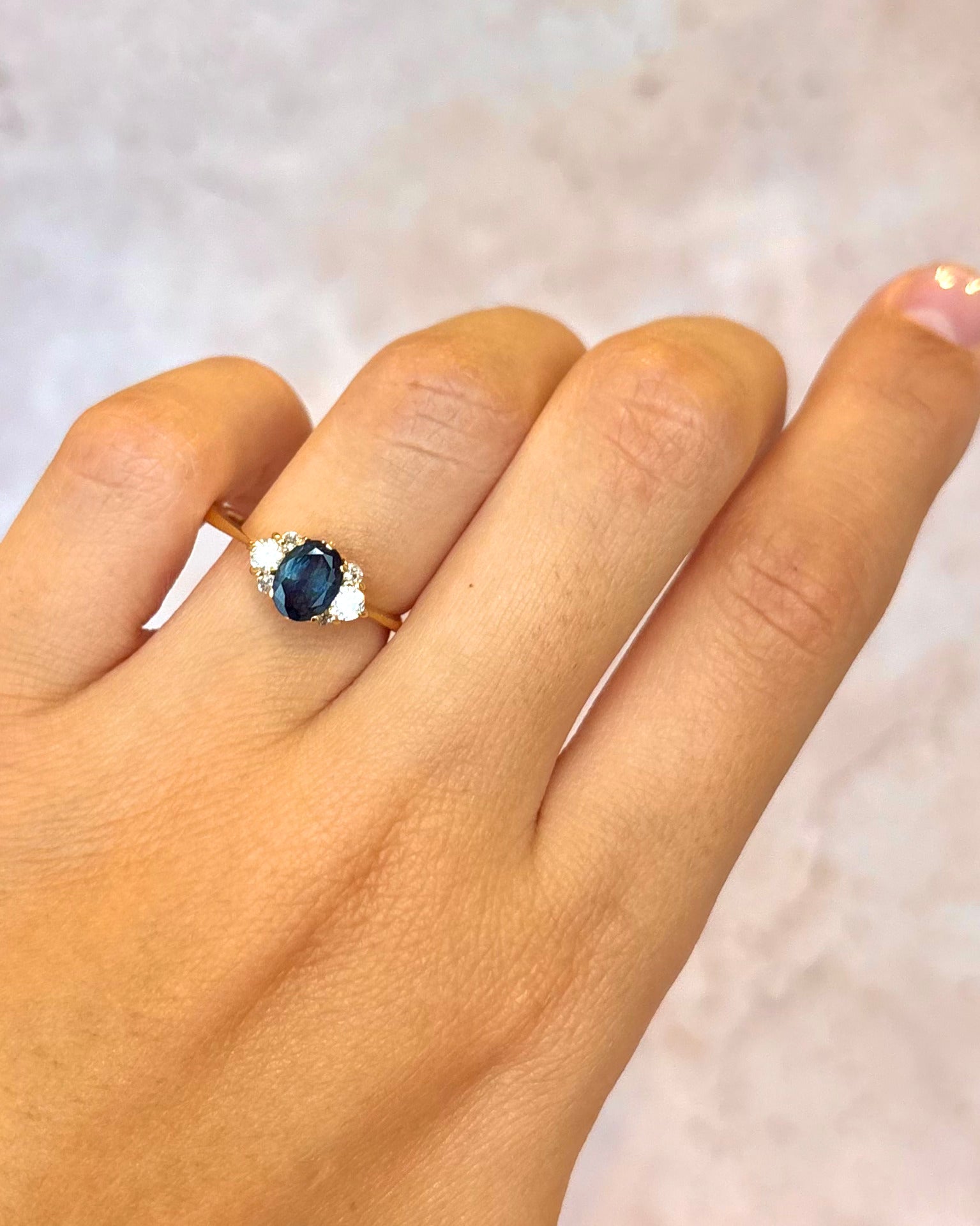 “Sabine” 0.95-Carat Sapphire &amp; 0.20-Carat Diamond Trilogy Ring