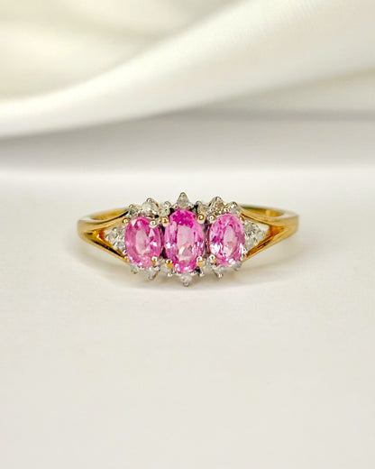 Bague Trilogie Saphirs Roses 0.74 carat &amp; Diamants "Meryl"