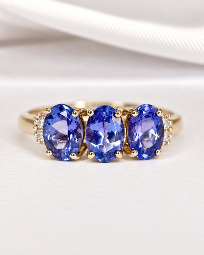 Bague Trilogie Tanzanite 2.10 carats &amp; Diamants "Anita"