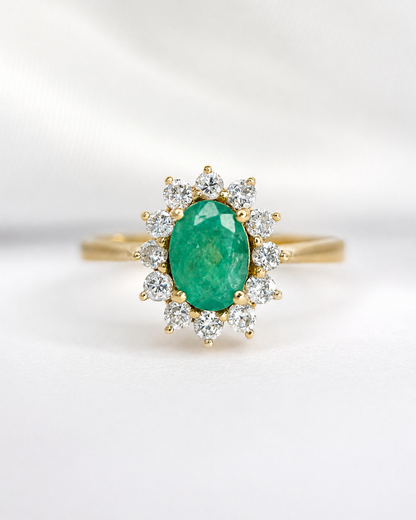 “Oriana” Daisy Ring, 1.20-carat Emerald &amp; 0.60-carat Diamonds, 4.34 g
