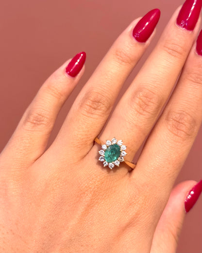“Oriana” Daisy Ring, 1.20-carat Emerald &amp; 0.60-carat Diamonds, 4.34 g