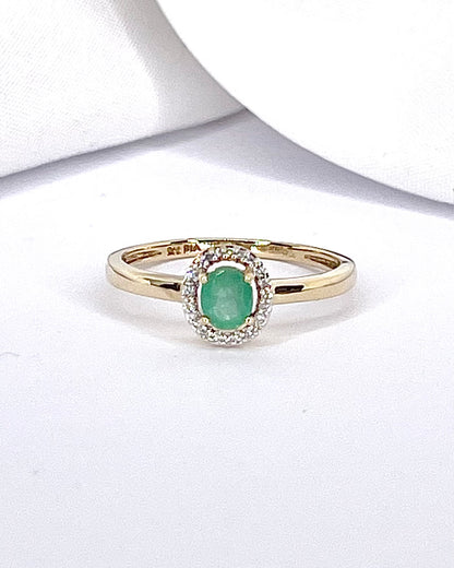 Bague Solitaire Émeraude &amp; Diamants "Bettina"