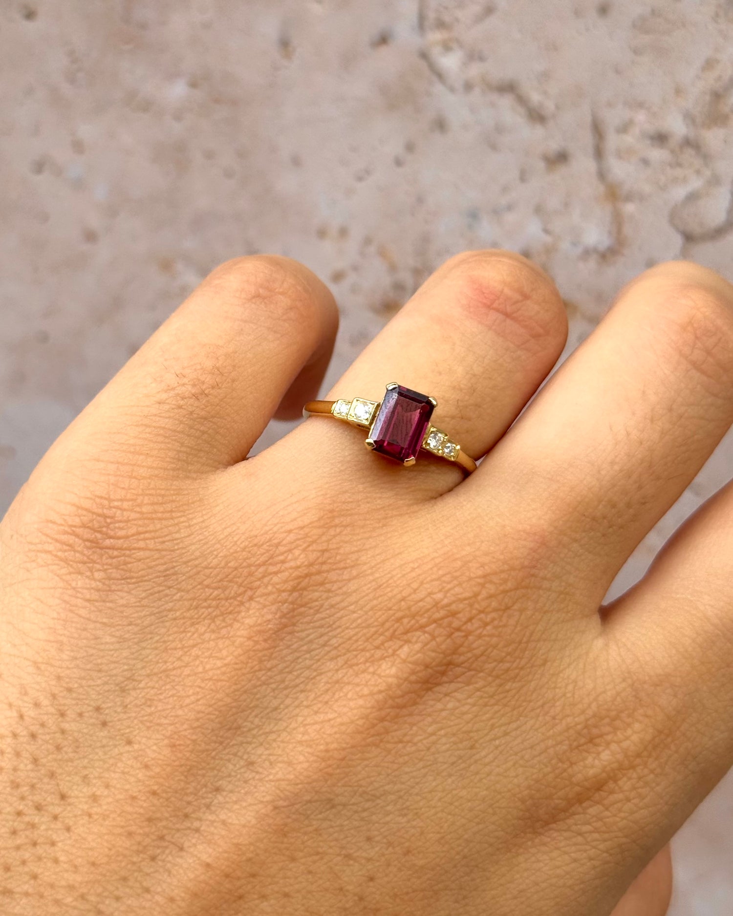 Solitaire Garnet Ring 1.15 Carat &amp; Diamonds "Irena"