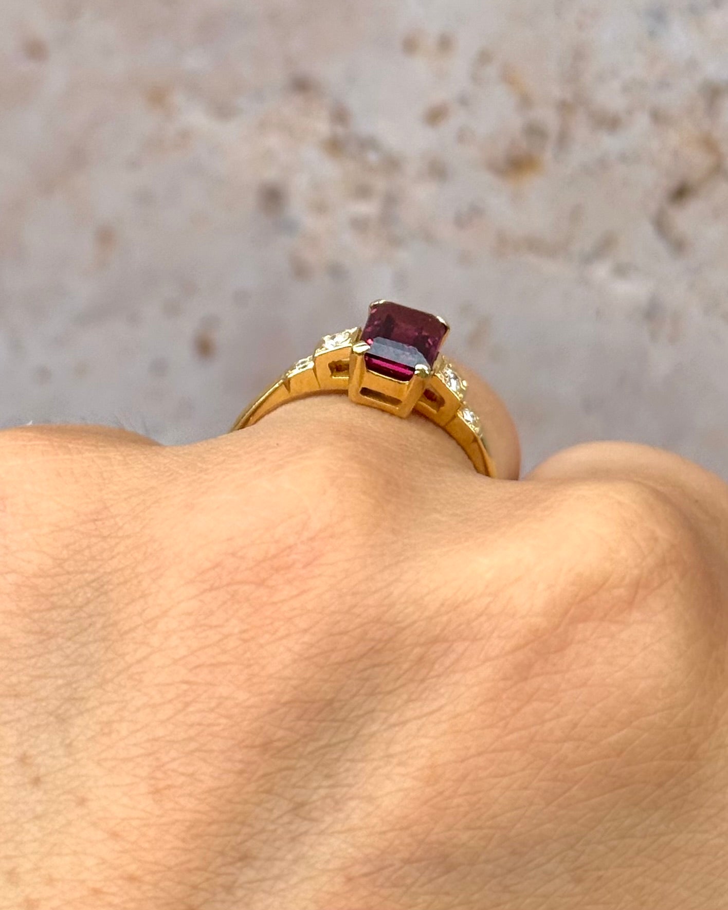 Solitaire Garnet Ring 1.15 Carat &amp; Diamonds "Irena"