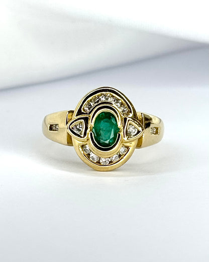 Bague Style Art-Déco Émeraude 0.55 carat &amp; Diamants 0.32 carat 5,32g  "Justine"