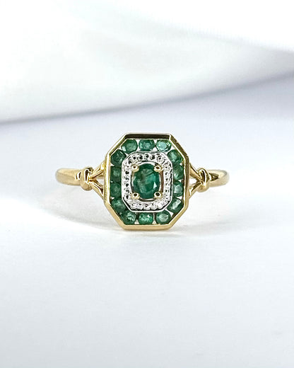 Anillo estilo Art Déco con esmeraldas "Tiphaine"