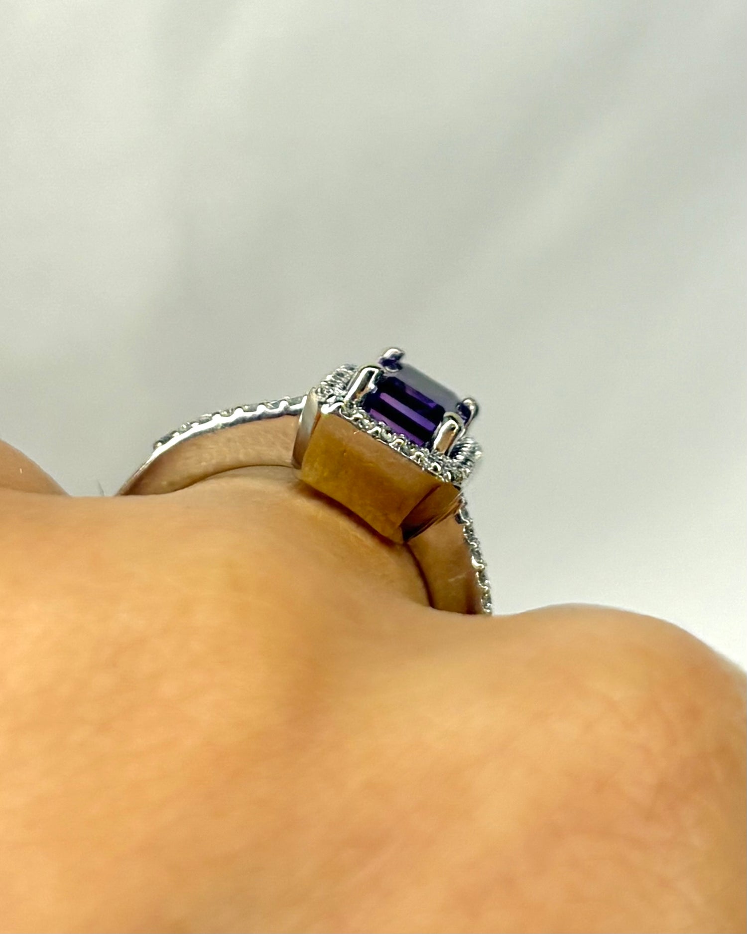 Solitaire Amethyst Ring 1 Carat &amp; Diamonds 0.40 Carat "Clara"
