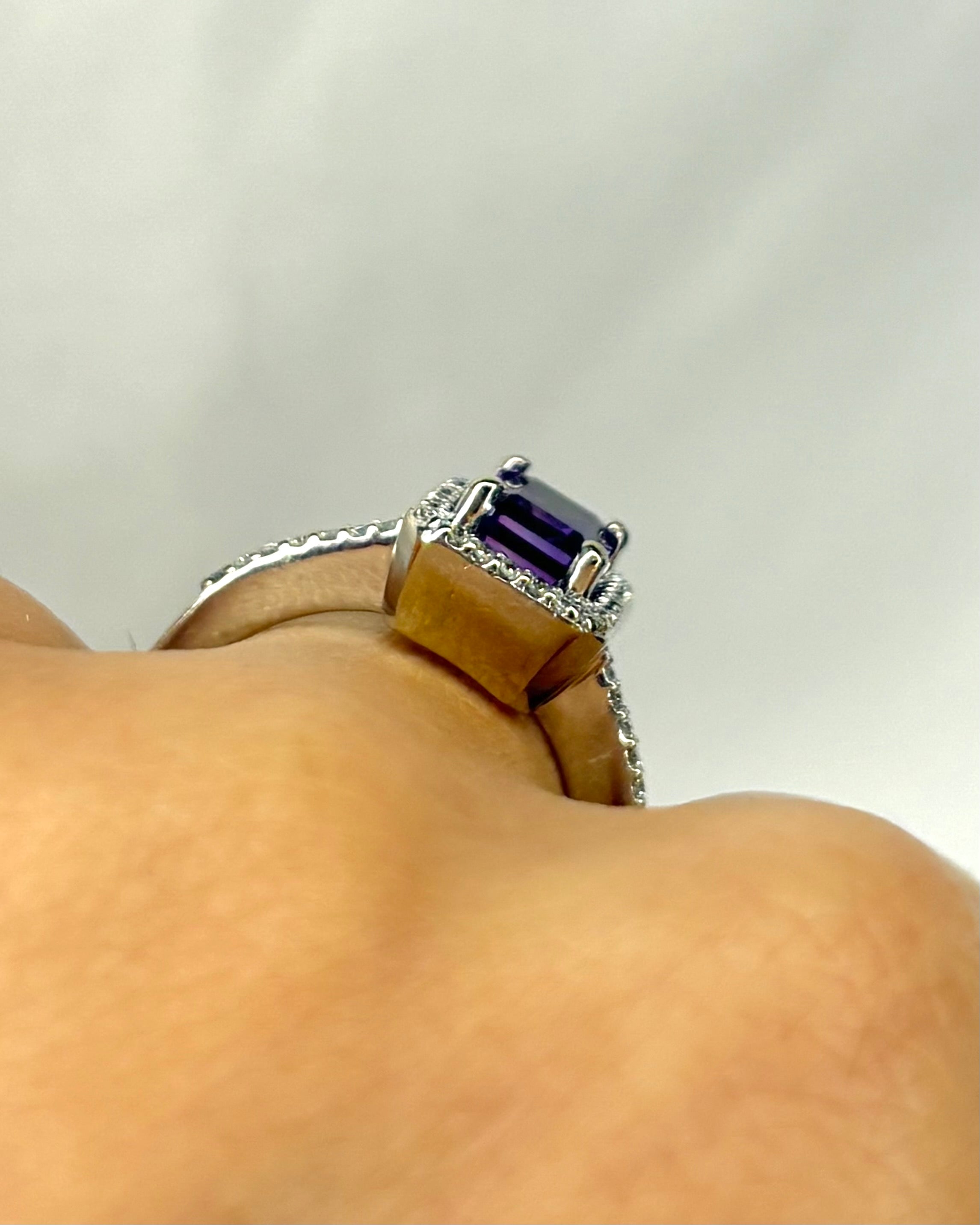 Solitaire Amethyst Ring 1 Carat &amp; Diamonds 0.40 Carat "Clara"