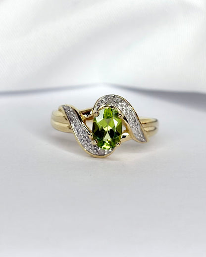 Bague Solitaire Péridot 0.80 carat &amp; Diamants "Olivine" - Elliade Paris