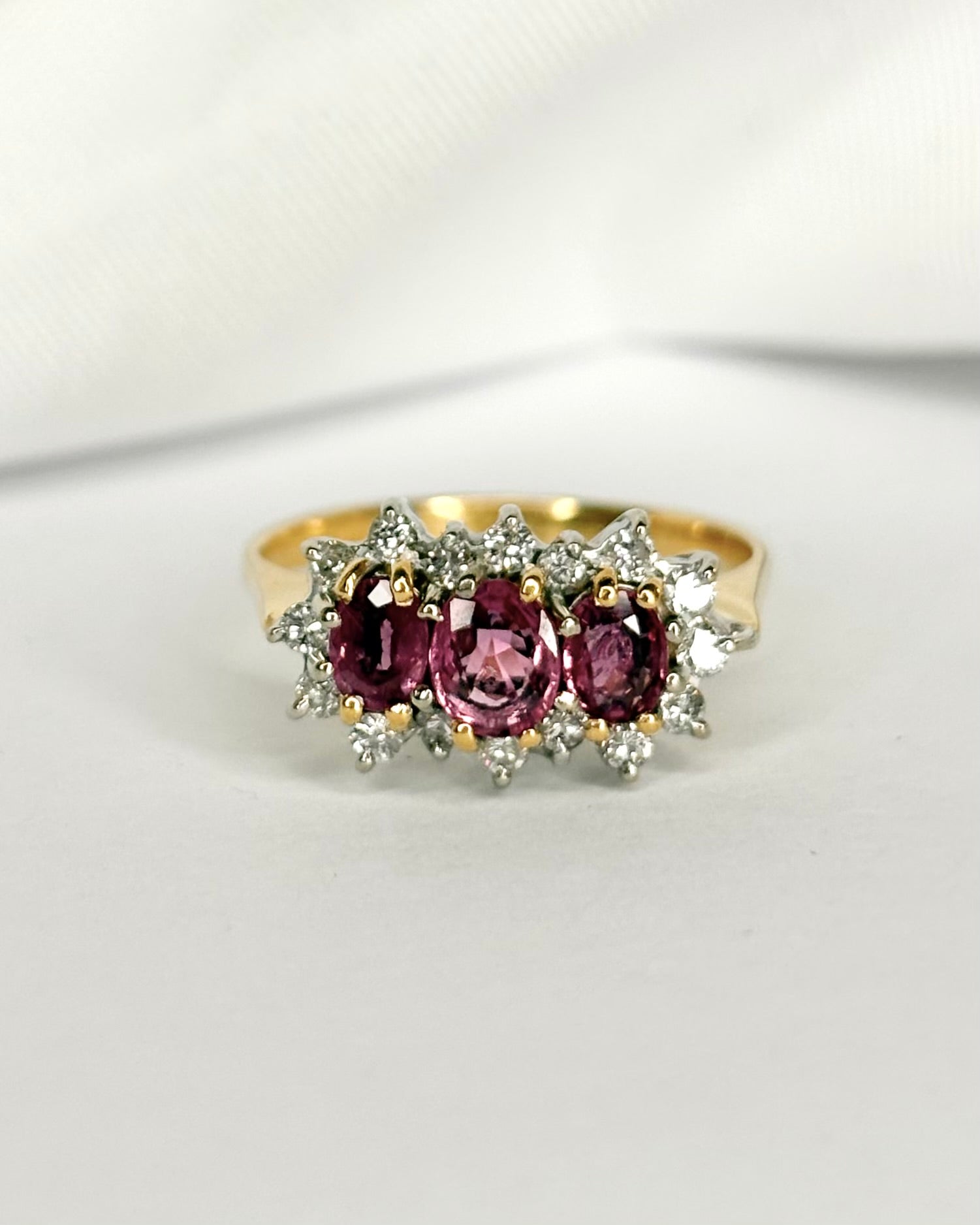Marguerite Trilogy Ring Pink Sapphires 0.65 Carat &amp; Diamonds 0.32 Carat "Denise"