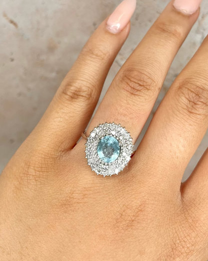 Marguerite Aquamarine 1.60 Carat &amp; Diamonds 0.96 Carat "Deva" Ring