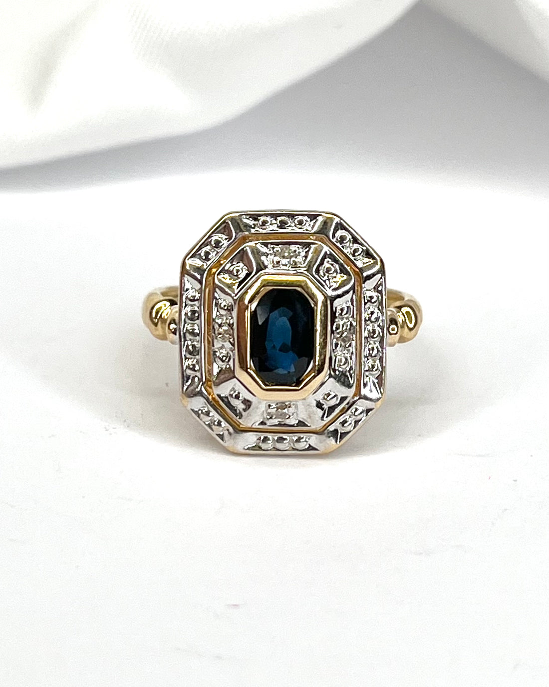 Bague Style Art-Déco Saphir 0.62 carat &amp; Diamants "Lison"