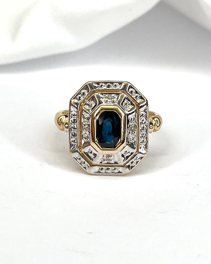 Anillo estilo Art Déco con zafiro de 0,62 quilates y diamantes "Lison"