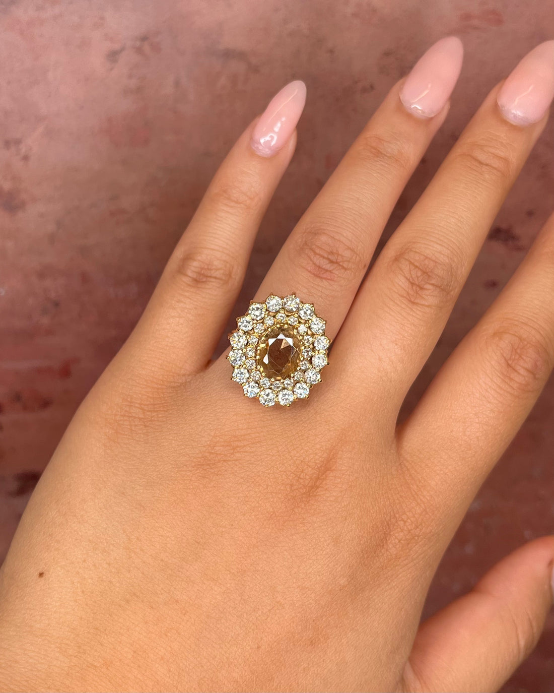 Bague Marguerite Zircon Cognac Naturel 4.70 carats &amp; Diamants 1.60 carat "Christie"