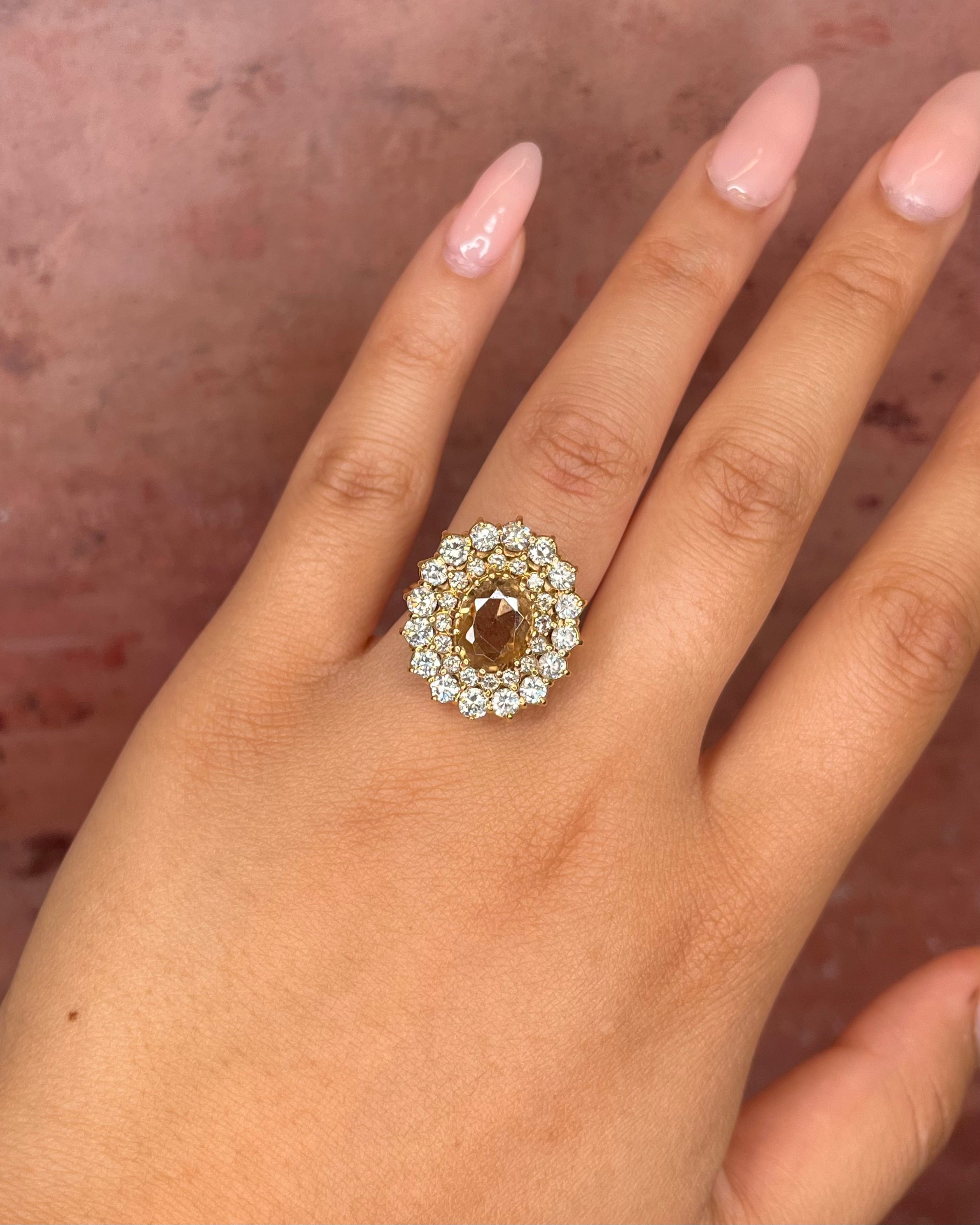 Bague Marguerite Zircon Cognac Naturel 4.70 carats &amp; Diamants 1.60 carat "Christie"