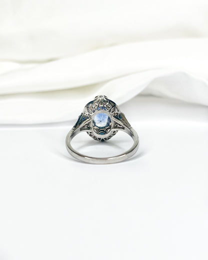 Art Deco Ring with 2.08 Carat Sapphire &amp; 0.66 Carat Diamonds "Marina"