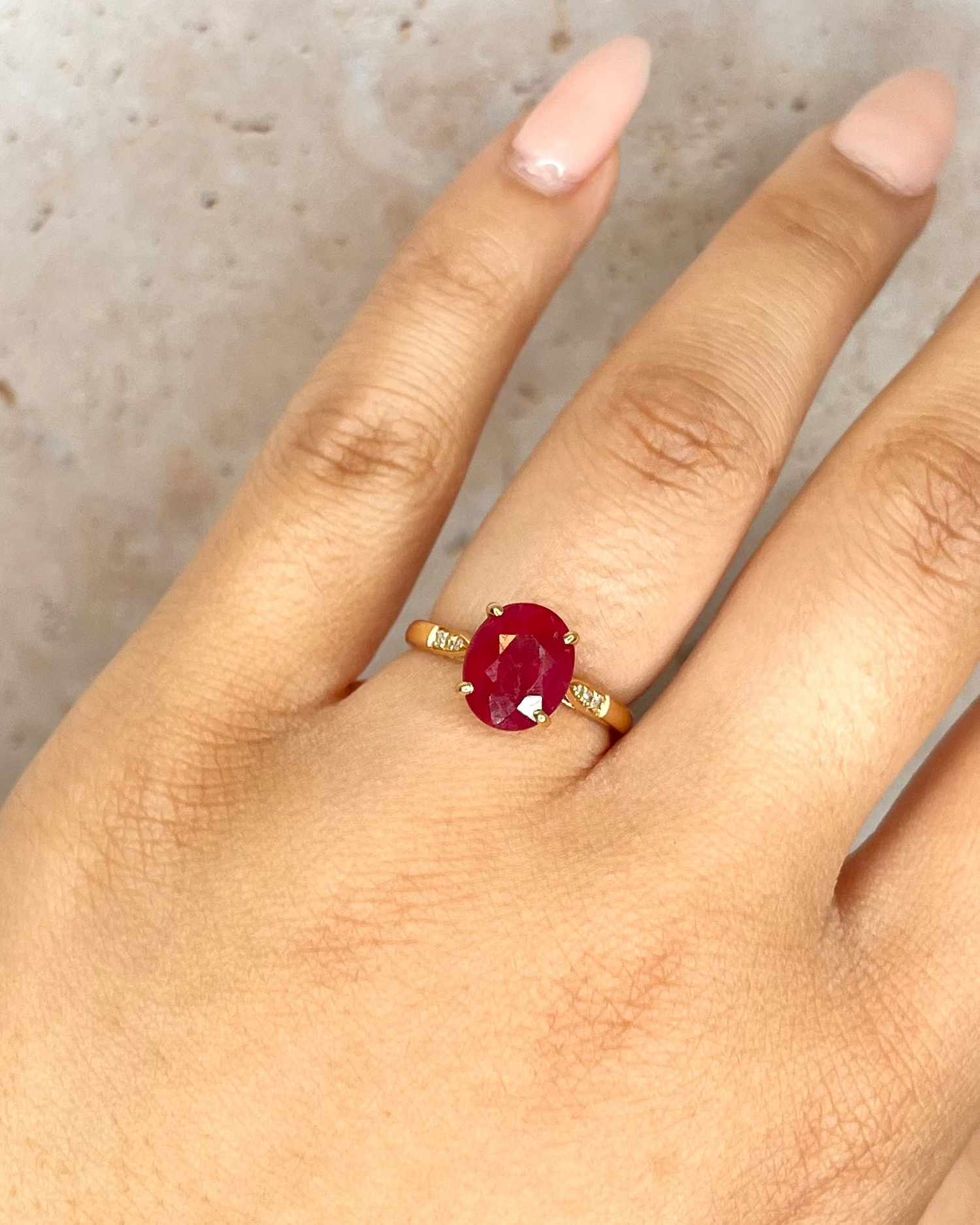 Solitaire Ruby 3.30 Carats &amp; Diamonds Ring "Ranya"