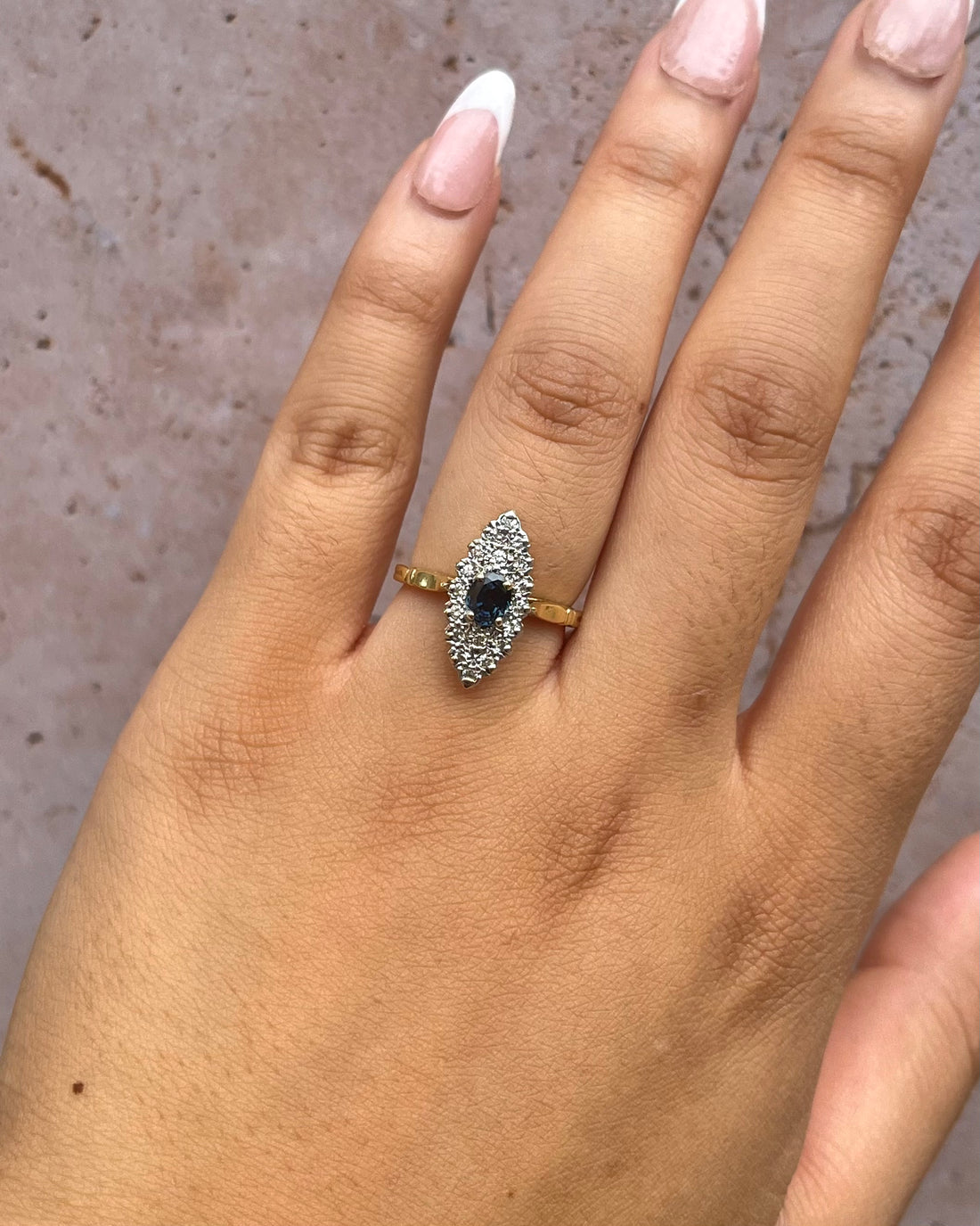 Bague Marquise Saphir Teal 0.65 carat &amp; Diamants 0.36 carat "Elsa"