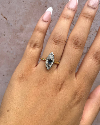 Bague Marquise Saphir Teal 0.65 carat &amp; Diamants 0.36 carat "Elsa"