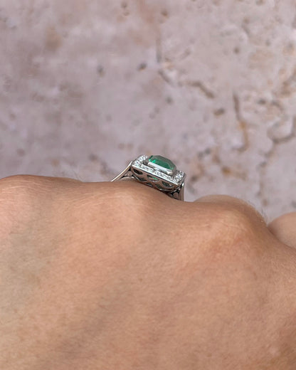 Art Deco Style Emerald 1.46 Carat &amp; Diamonds Ring "Audrey"