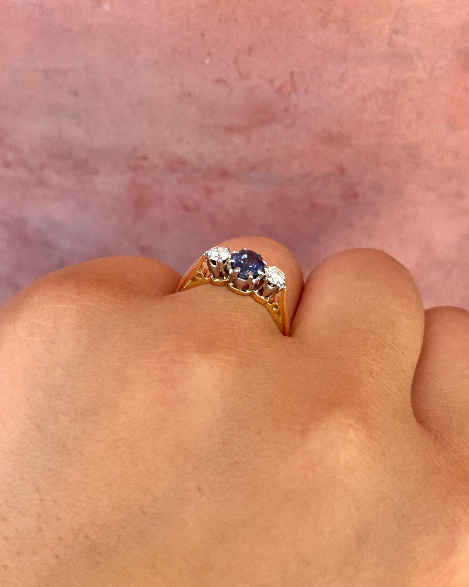 "Juliette" Trilogy Ring with 1 Carat Sapphire &amp; 0.30 Carat Diamonds