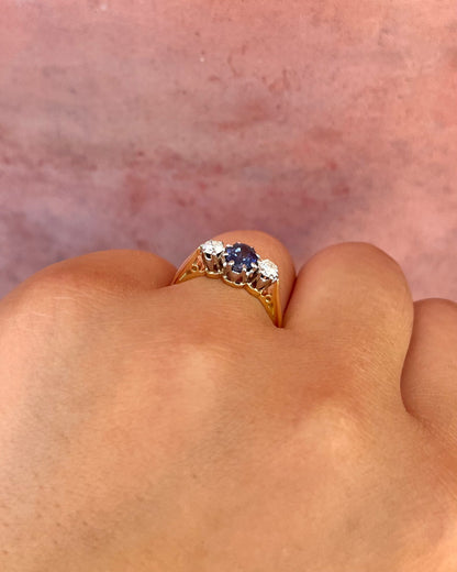 "Juliette" Trilogy Ring with 1 Carat Sapphire &amp; 0.30 Carat Diamonds