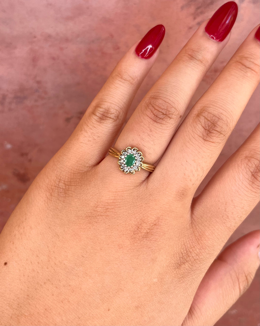 Bague Marguerite Émeraude 0.24 carat &amp; Diamants 0.12 carat "Martina"