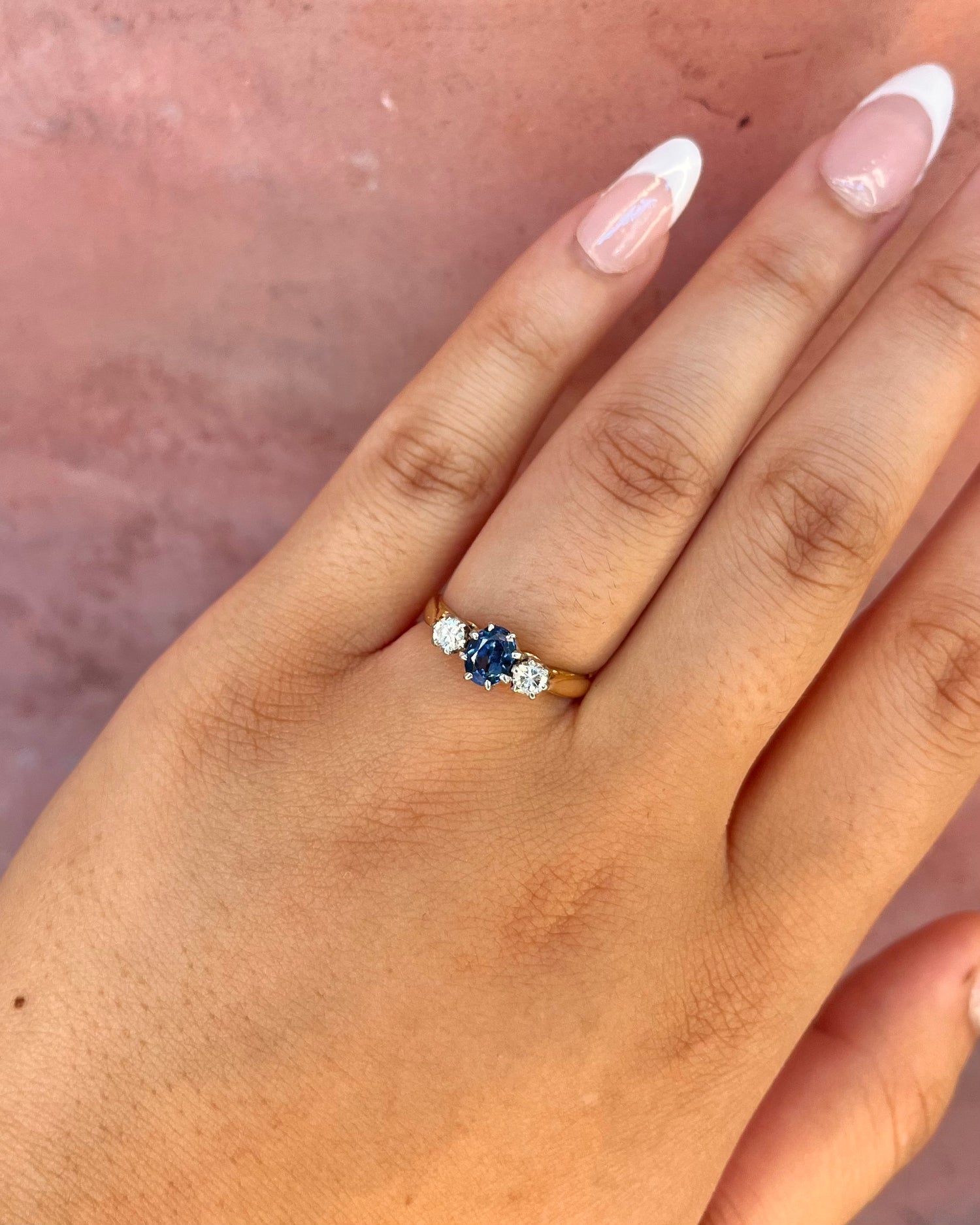 "Juliette" Trilogy Ring with 1 Carat Sapphire &amp; 0.30 Carat Diamonds