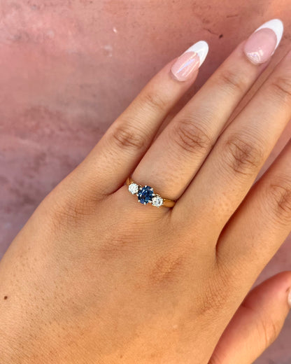 "Juliette" Trilogy Ring with 1 Carat Sapphire &amp; 0.30 Carat Diamonds