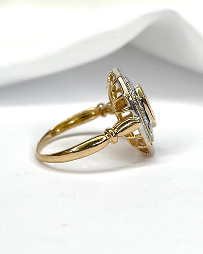 Anillo estilo Art Déco con zafiro de 0,62 quilates y diamantes "Lison"