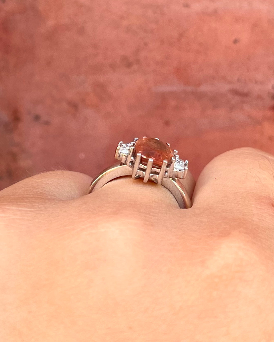 Trilogy Ring Orange Sapphire 3.45 carats &amp; Diamonds 4.08g "Melissa"