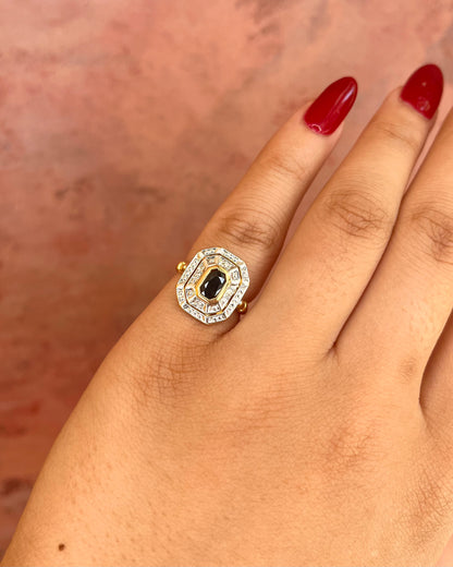 Anillo estilo Art Déco con zafiro de 0,62 quilates y diamantes "Lison"