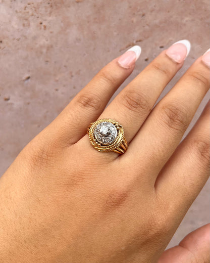 Anillo estilo Art Déco con diamantes 0,45 quilates, oro y platino 6,75 g "Océanie"